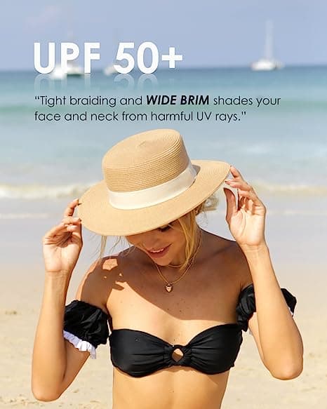 Kvinnor Bred Brätte Straw Panama Sun Hat Khaki