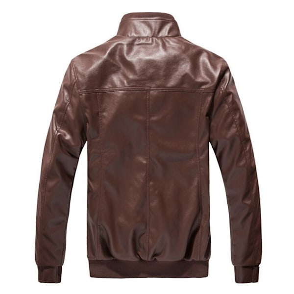 Casual Zip Up Slim Bomber konstläderjacka för män Brown M