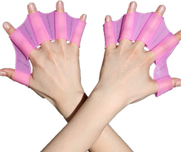 Svømning Bløde Silikon Gear Paddel Finne Fingre Hånd Palm Webbed Pink S