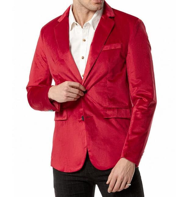 Velvet Slim Fit Solid Color Blazer för män Red S