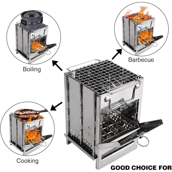 Træfyret Campingskov Foldbar Rustfrit Stål Grill
