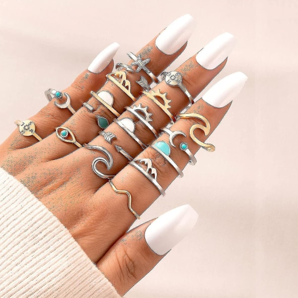 Boho Retro Stapelbara Ringar Set white