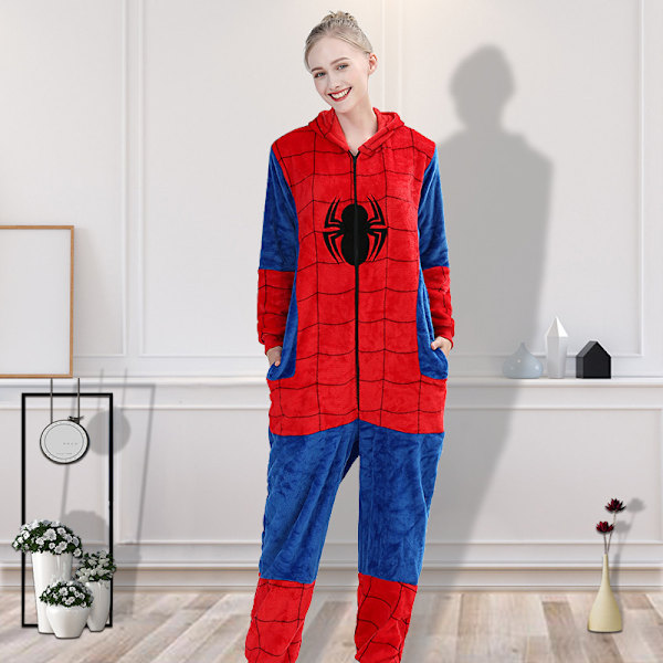 Aikuisen Spiderman Onesie-Pyjamat, Halloween Flanelli Cosplay-Puku Uniasu XL