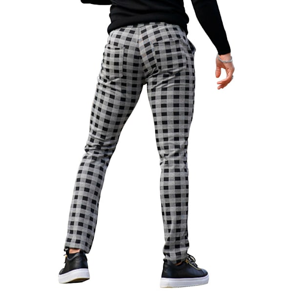 Mænds Chino Bukser Skinny Fit Plaid Stilfulde Casual Business Dress Bukser Grey M