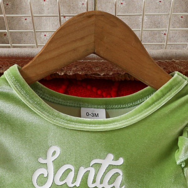 Babyflicka Rynkad Långärmad Monogrammerad Poncho Klänning Green 18-24M