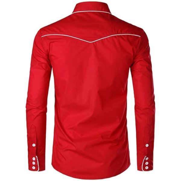 Western Cowboyskjorta för män Mode Slim Fit Design Red 3 XL