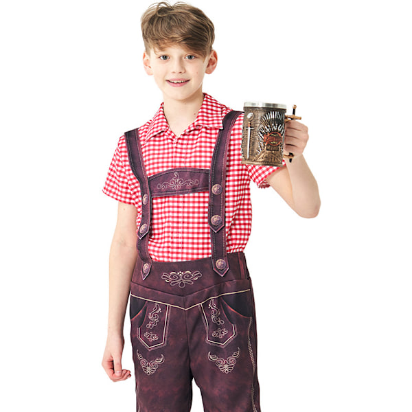 Barn Oktoberfestdräkt Pojkar Bayeriska Lederhosen Dräkt Red XS