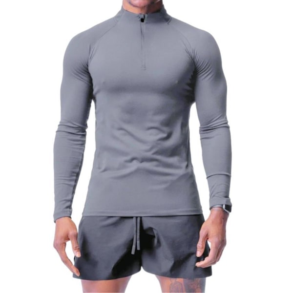 Herrar Långärmad Pullover Snabbtorkande Sweatshirt Topp Gray M