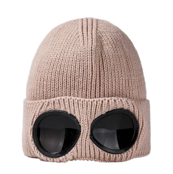 Unisex Goggle Stickad Mössa Vindtät Cap beige