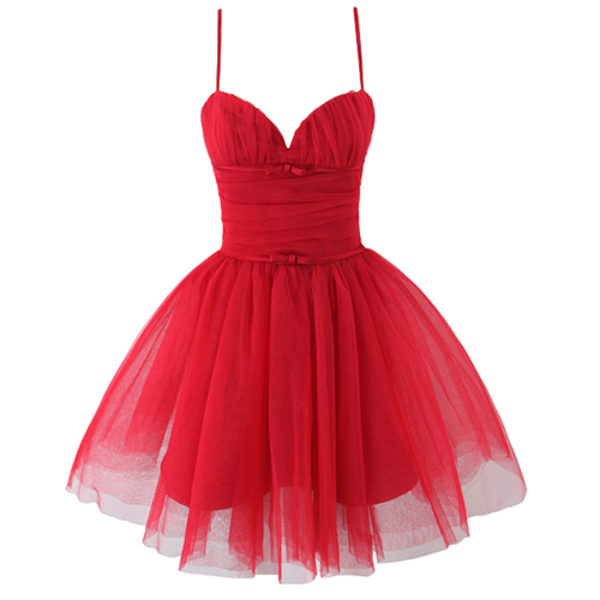 Dame Spaghetti Strap Kjoler Puffy Kage Kjole Mini Mesh Rygløs Kjole red M