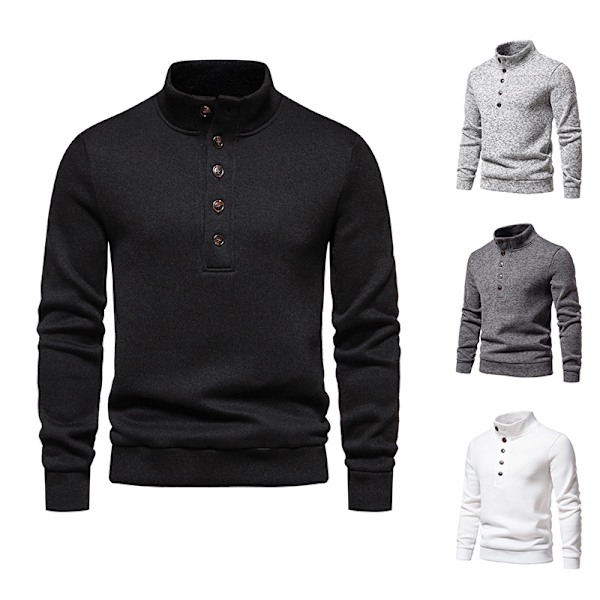 Hettegenser med knapper for menn, løs strikk Black M