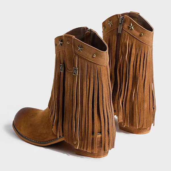 Dame Frynse Western Støvler Bred Læg Ridestøvler Cowgirl Cowboy Støvler Dark Brown 35