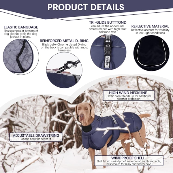 Vattentäta Hundvinterjackor, Reflekterande Hundjackor för Kallt Väder Dark Blue 4XL