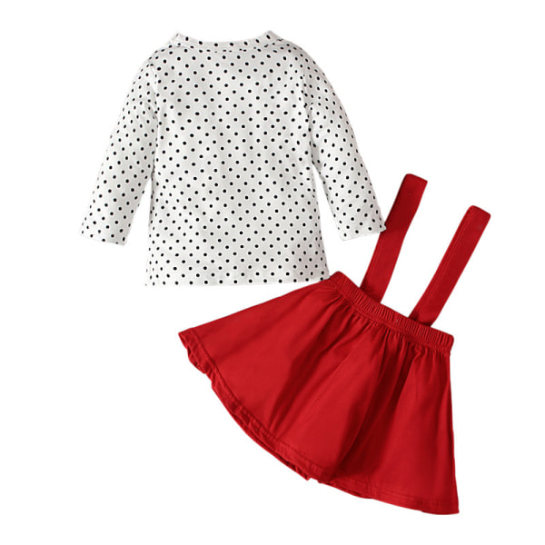 Toddler Baby Girl Alla hjärtans dag Outfit Skjorta Topp + hängselrem Röda kjolar 80cm