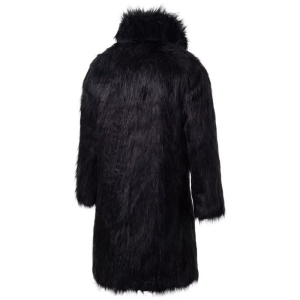 Mænds Luksuriøs Lang Kunstig Pels Frakke Vinter Fuzzy Fluffy Parka Overfrakke Black M