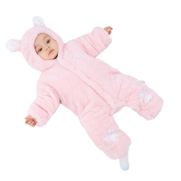 Baby Boy Girl Fluffy Fleece Hooded Jumpsuit Langarmet Onesie Pink 66cm