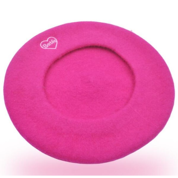 Supermyk Beret i Rosa Ull med Broderi Rose