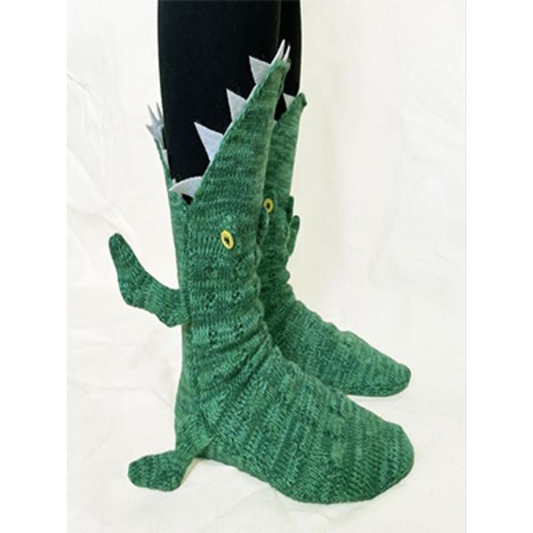 Gröna Krokodil Stickade Ullstrumpor Green