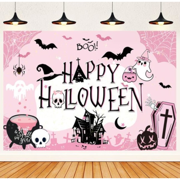 Halloween Banner Baggrundstof Helligdags Fest Dekoration Pink 210*150CM