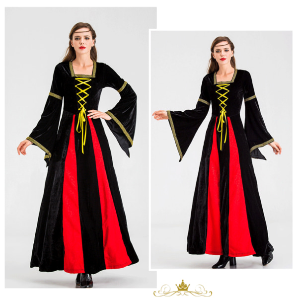 Medeltida renässansklänning Halloween för kvinnor L black