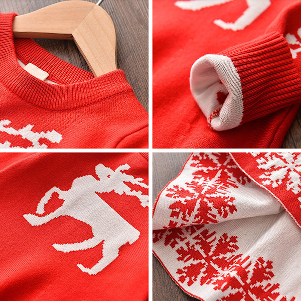 Pige Kjole til Jul Langærmet Tegneserie Kjole Stribet Casual Bomuld T-shirt Red 100cm