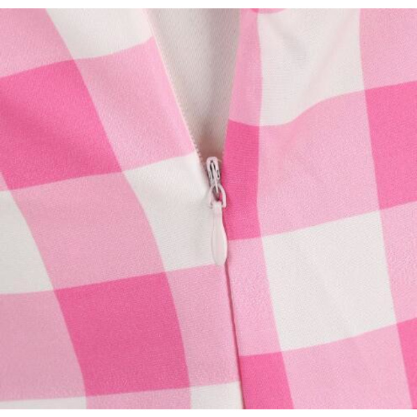 Pink Prikket Plaid Halter Kjole Pink Bow M