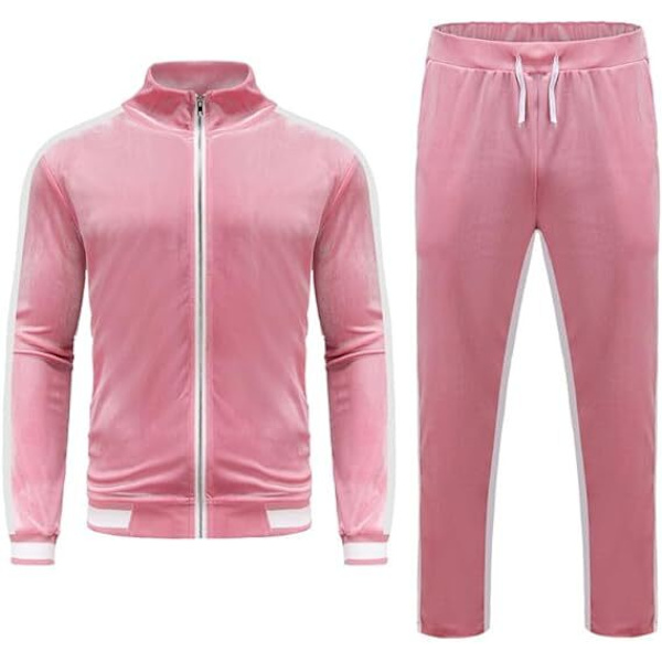 Mænds 2-delt fuld lynlås Tracksuits Fløjl Sportsdragter pink M