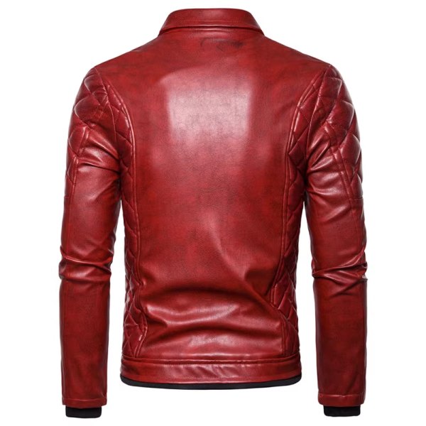 Jacka med dragkedja för män Avtagbar pälskrage, Vintage Steam Punk Retro Coat läder Red XXL