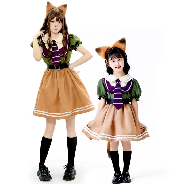 Fox Cosplay-kostym med svans, öron och slips för kvinnor och flickor Adult S