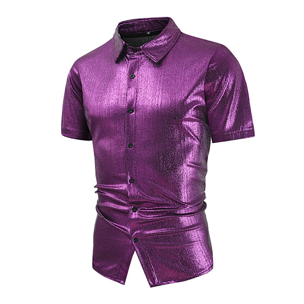 Miesten Metalliset Lyhythihainen Paita Disco Yökerho Juhla T-paidat Purple M