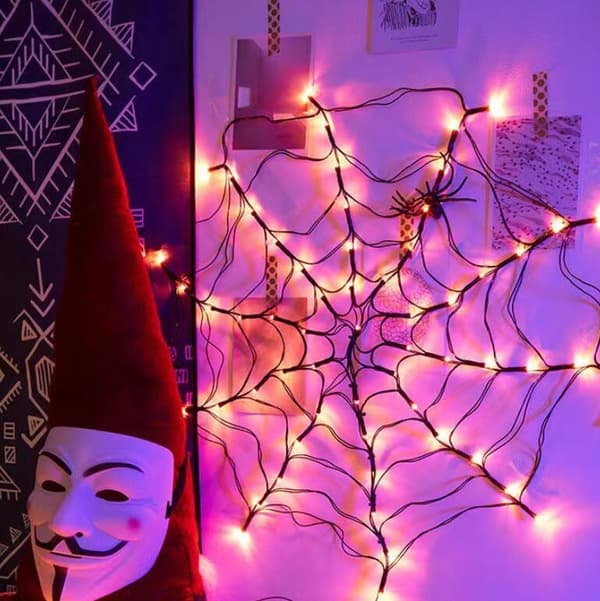 Halloween-lys edderkoppnett lys stropp edderkopp Purple