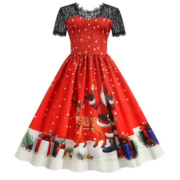 Dam julklänningar Lace Patchwork Print Klänning red M