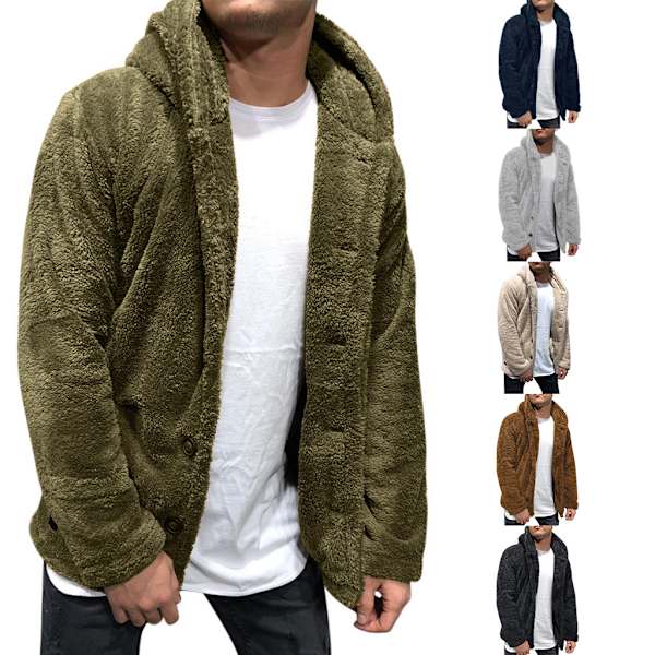 Herr höst vinter huva enfärgad fleecejacka green XL