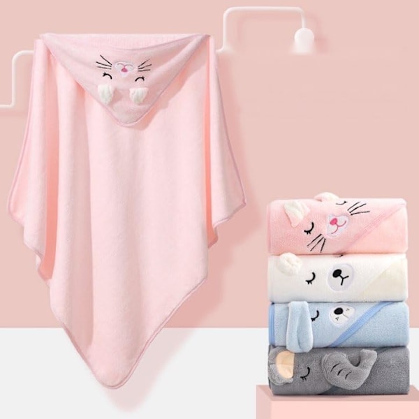 Baby Hættehåndklæde, Baby Flanel Fleece Dyr Hætte Badehåndklæde White