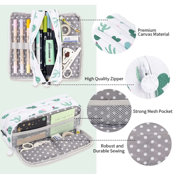 Case Stor kapacitet 3 fack Canvas pennfodral green