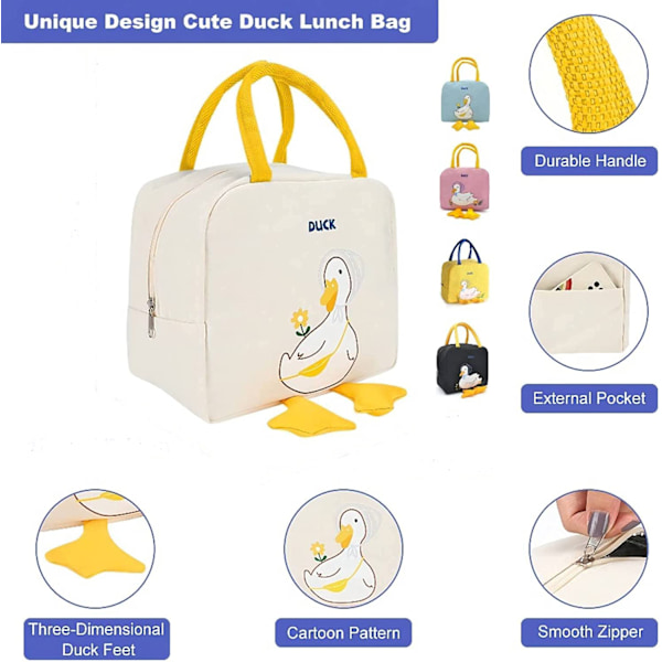 Cute Duck Portable Återanvändbar isolerad lunchpåse Yellow