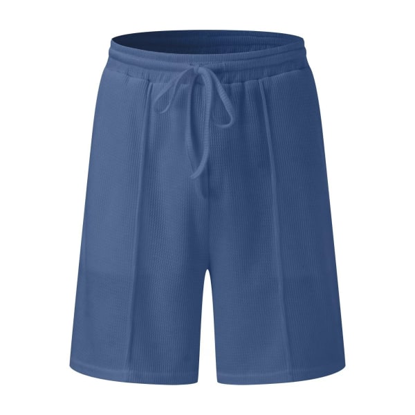 Herrarnas Waffle Knit Polotröja och Shorts Set 2-Delar Outfit Sommar Kostym Navy M