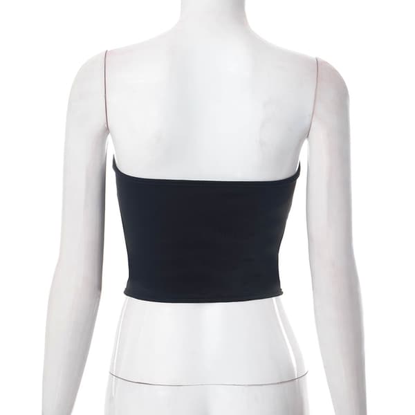 Kvinders Mesh Bustier Stropøs Åben Ryg Crop Top Black M