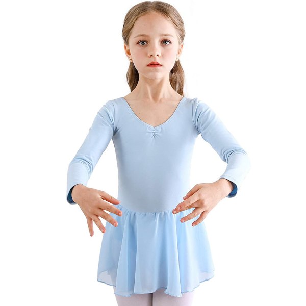 Flickor Långärmad Balett Leotards Dans Tutu Klänning Blue 140cm