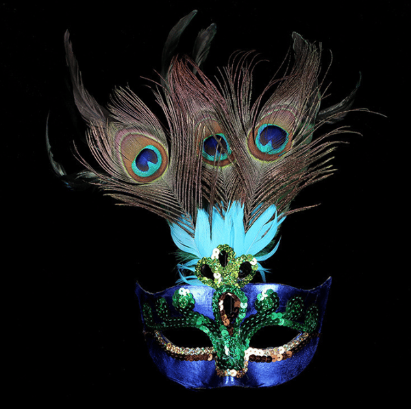 Festmask påfågelfjäderdekoration blue
