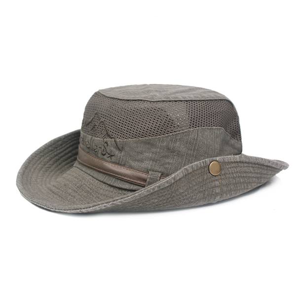Vikbar solhatt i bomull med hakrem Army Green