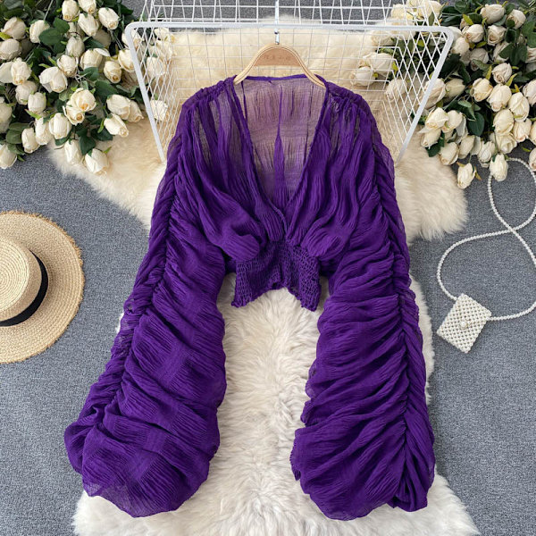 Kvinnor Bell Sleeve Toppar Festliga Toppar för Kvällskläder Spetsblusar purple