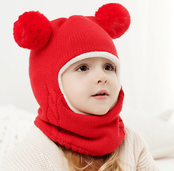 Barn Vintermössa Scarf Öronlapp Huv Kepsar red