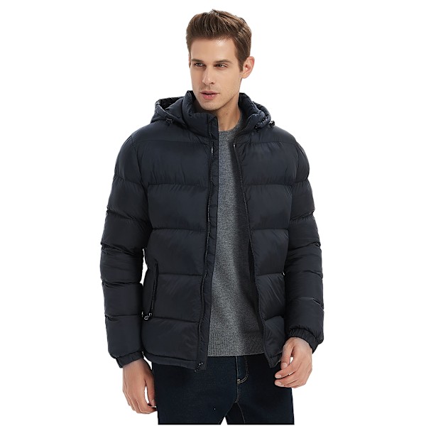Vinterjakke for menn med hette - varm dunjakke Navy XL