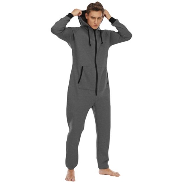 One Piece Pyjamas för män med huva Playsuit dark grey M