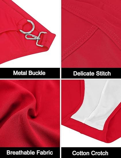 Mænds Sexy Badetøj Bikini Briefs Skinnende Metallic Thong G-String med Hip Coverage Red 2XL