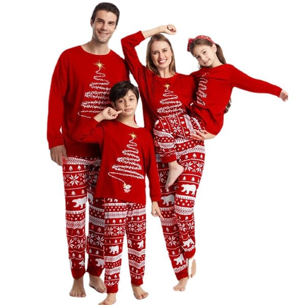 Julepyjamas til familien, matchende julepyjamas sæt til familien Red Dad L