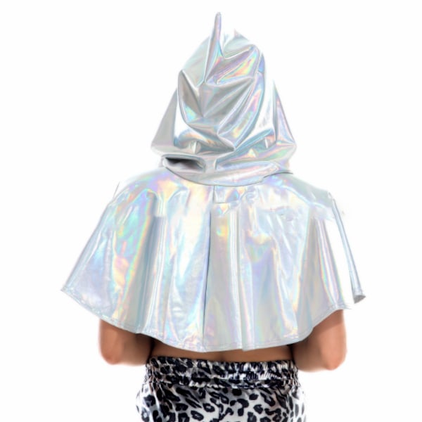 Halloween-mantel med skinande huva silver1