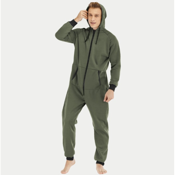 Förtjockad tröja för män i ett stycke hemkläder green M