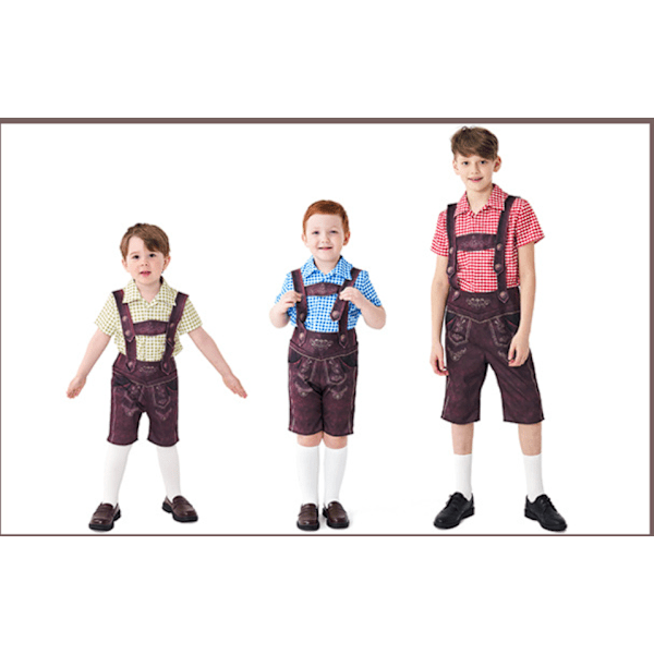 Barn Oktoberfestdräkt Pojkar Bayeriska Lederhosen Dräkt Red M
